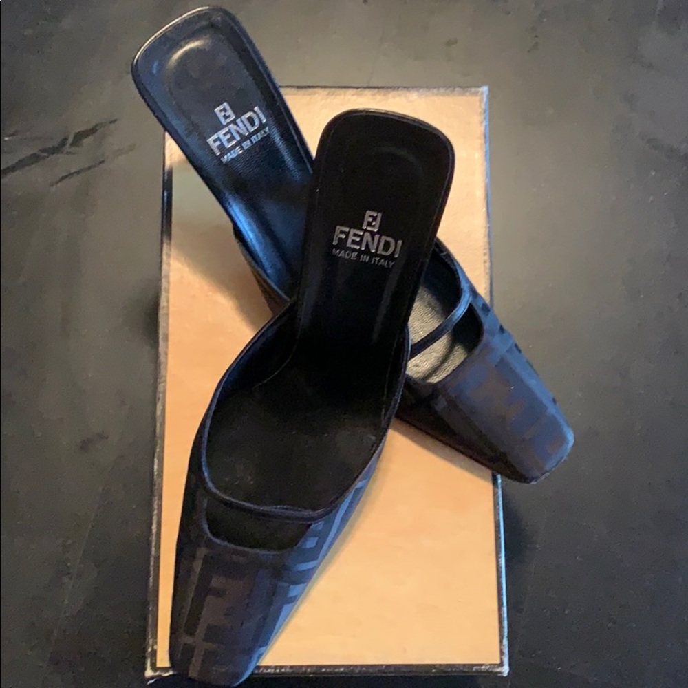 Fendi Zucca Slip On Heels